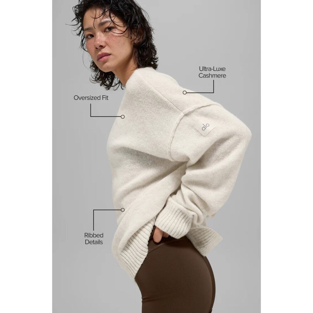 NWT Alo Yoga Unisex Wool Cashmere New Class Crewneck Sweater Bone Heather Sz L - Picture 4 of 5